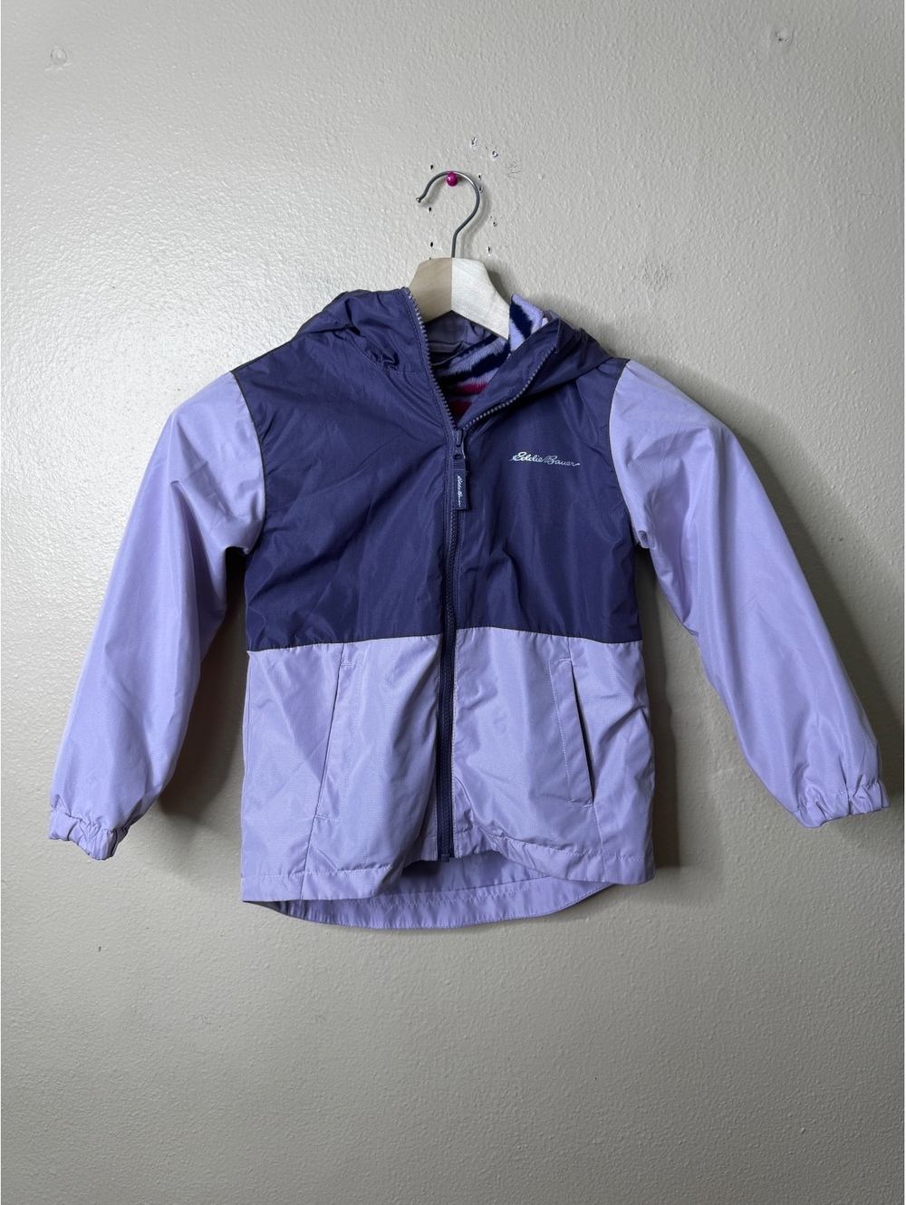 Eddie Bauer Kids XS 5/6 Purple Hooded Jacket Fleece Lined Full Zip